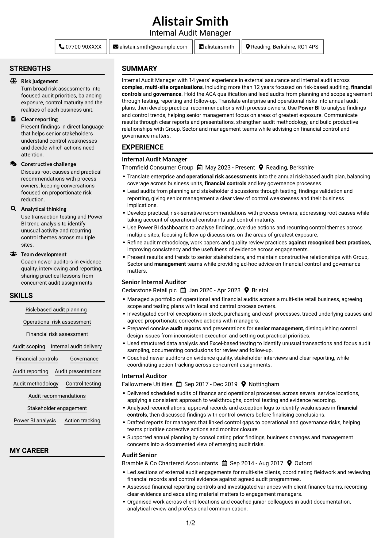 CV example — page 1