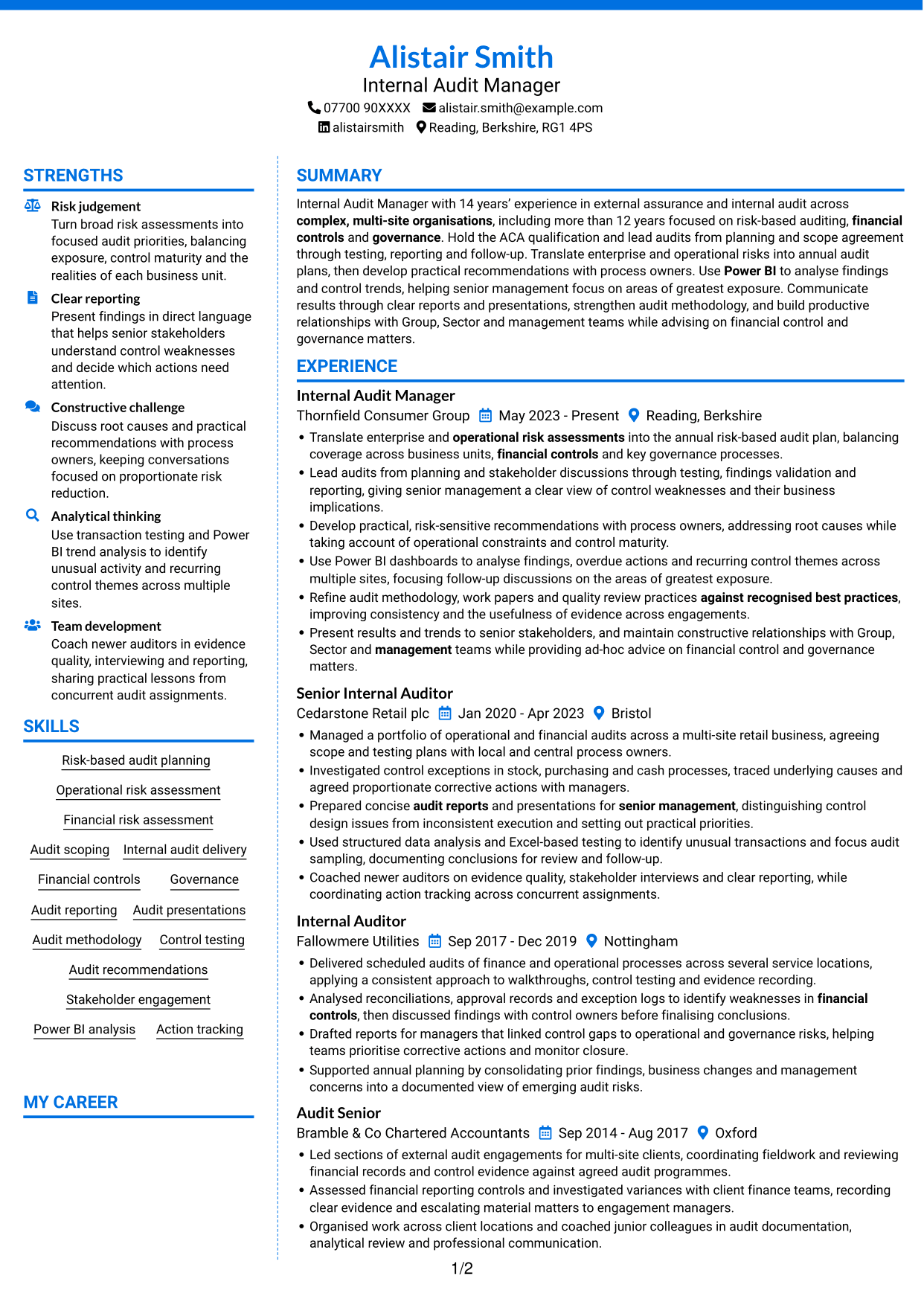 CV example — page 1
