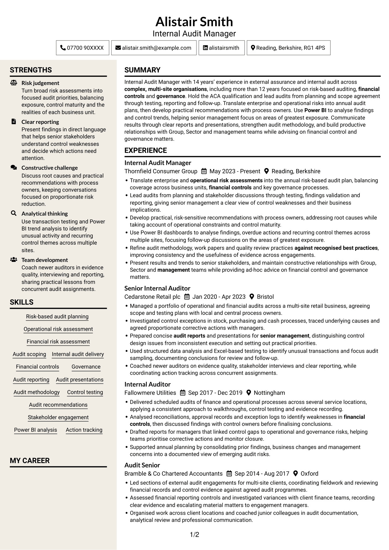 CV example — page 1