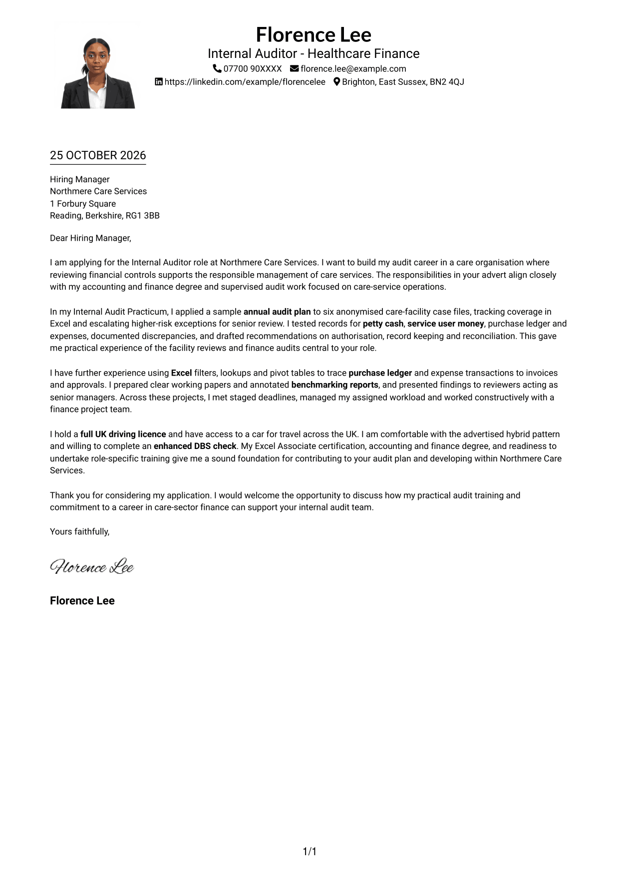 Cover letter example — page 1