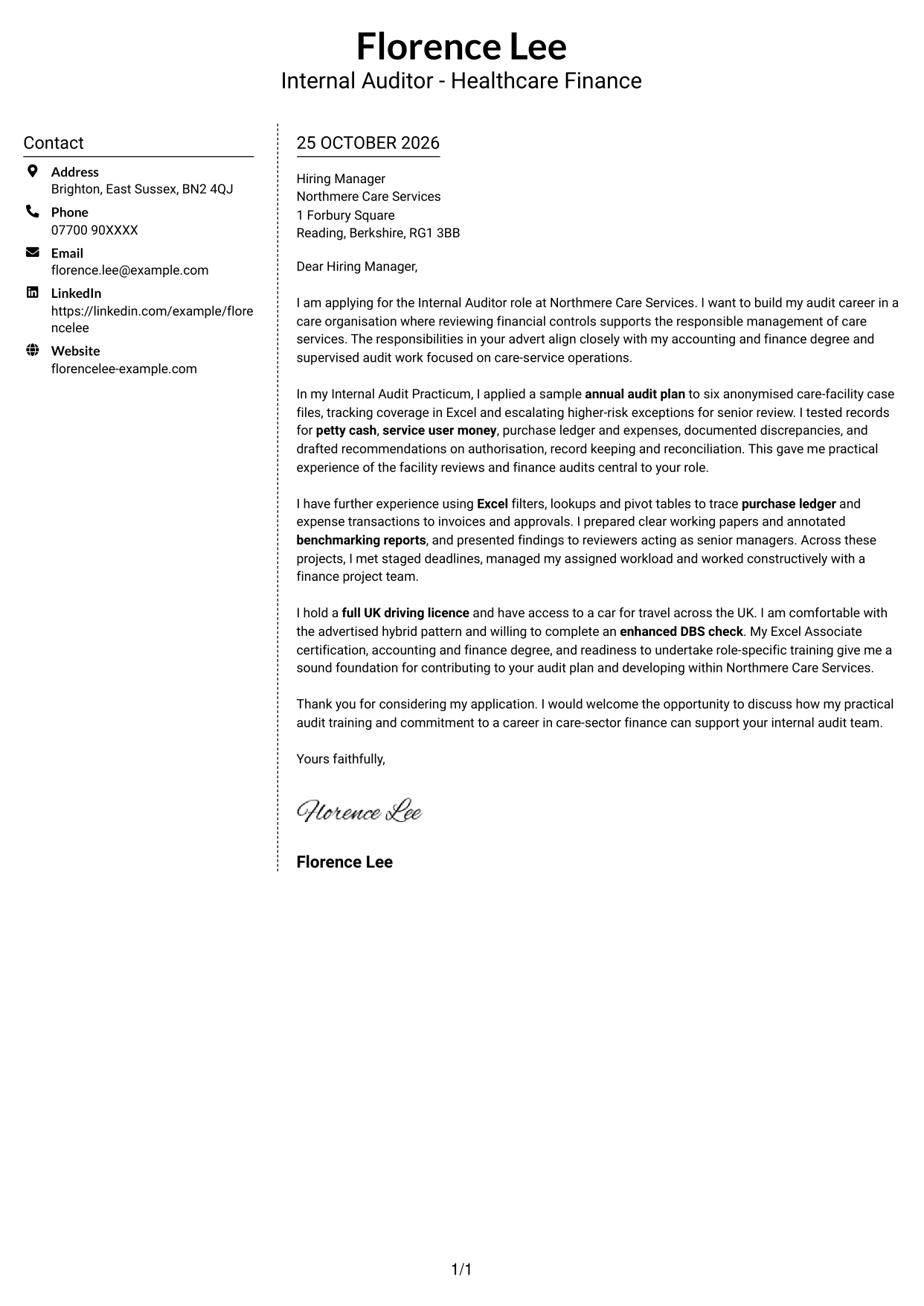 Cover letter example — page 1