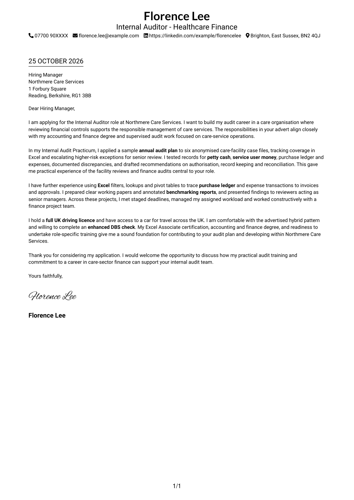 Cover letter example — page 1