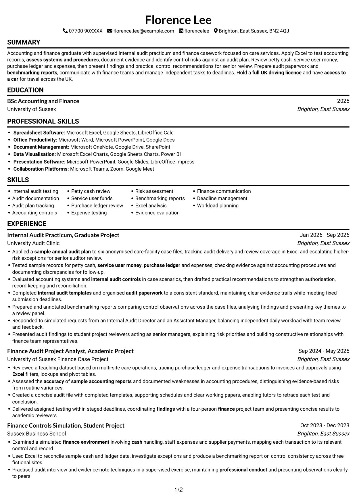 CV example — page 1