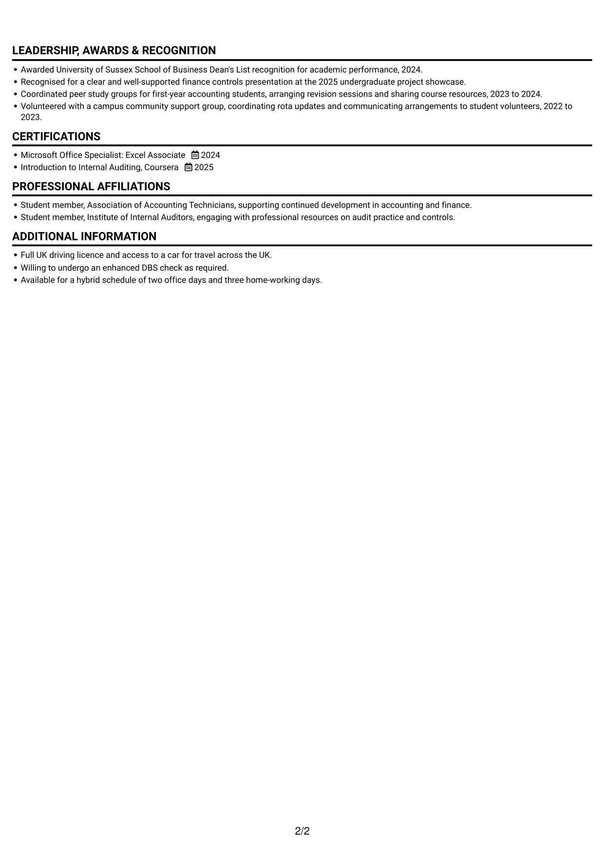 CV example — page 2