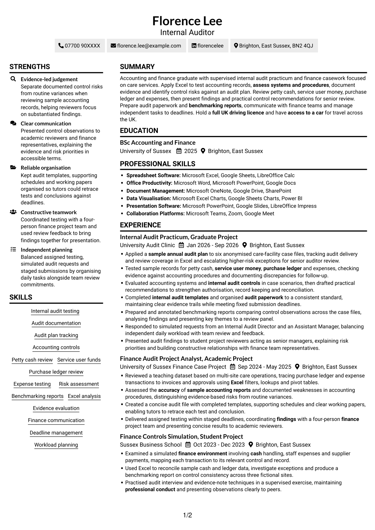 CV example — page 1