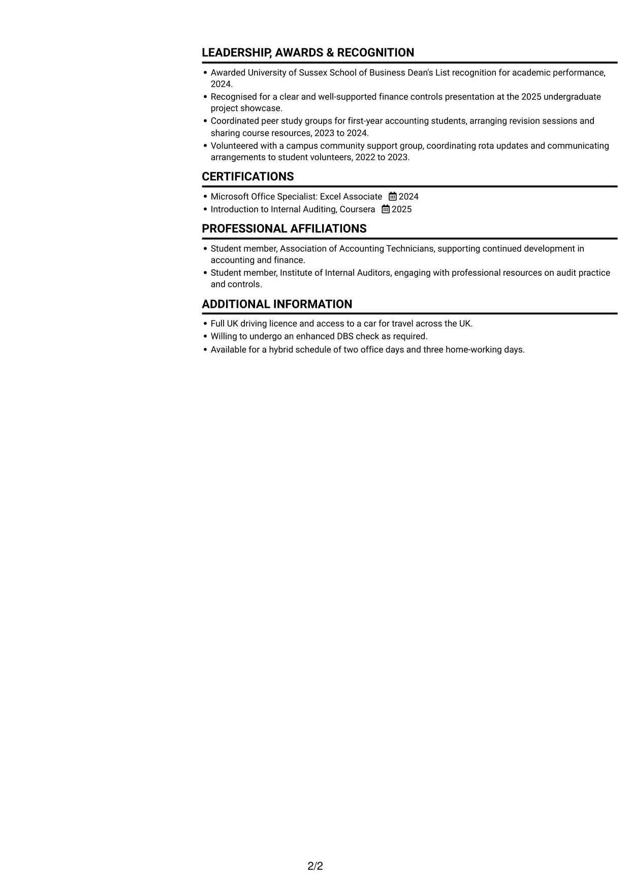 CV example — page 2