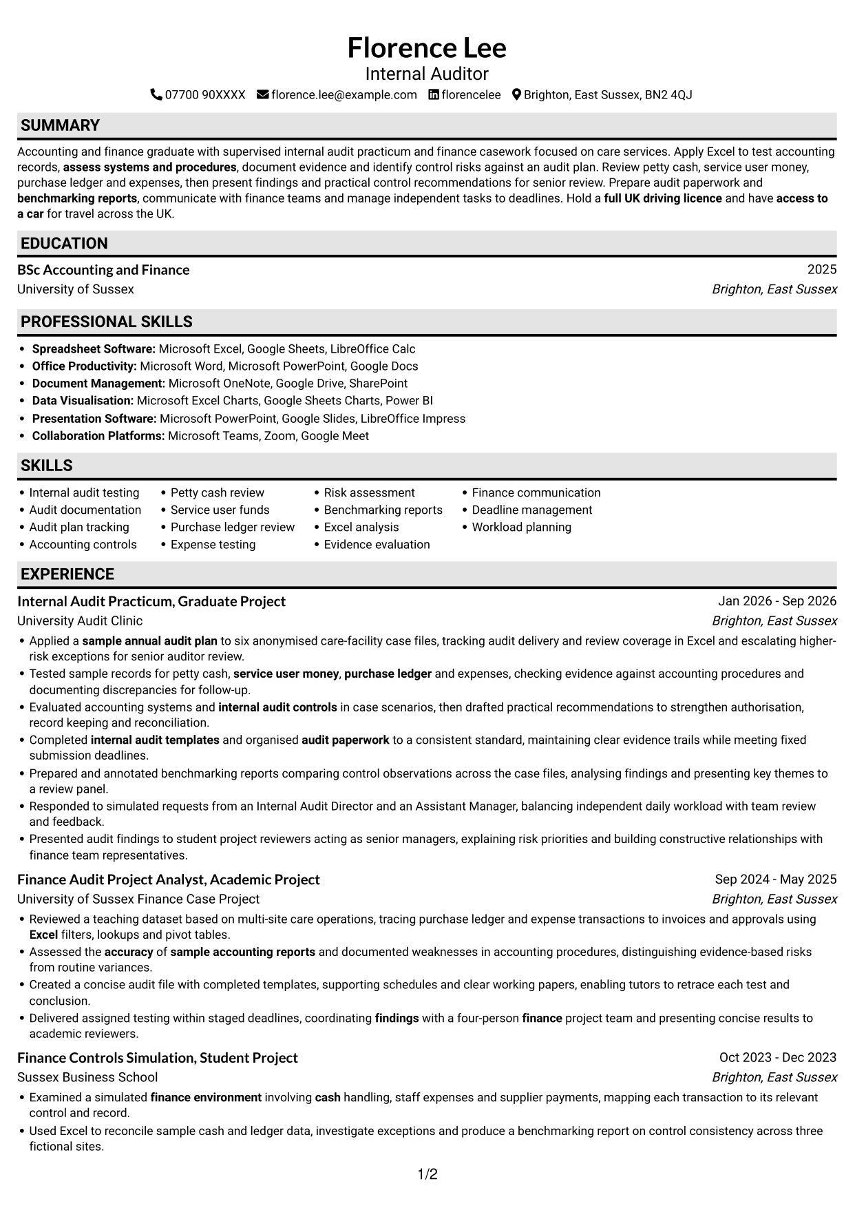 CV example — page 1