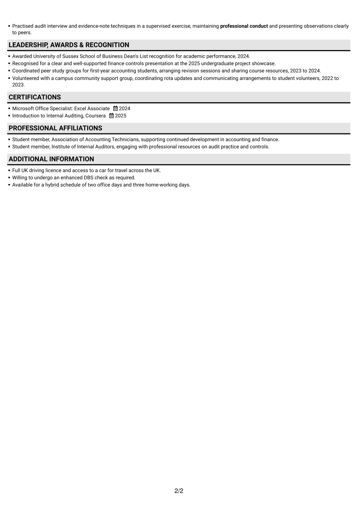 CV example — page 2
