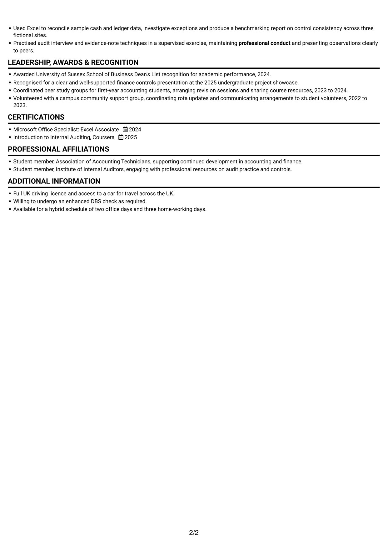 CV example — page 2