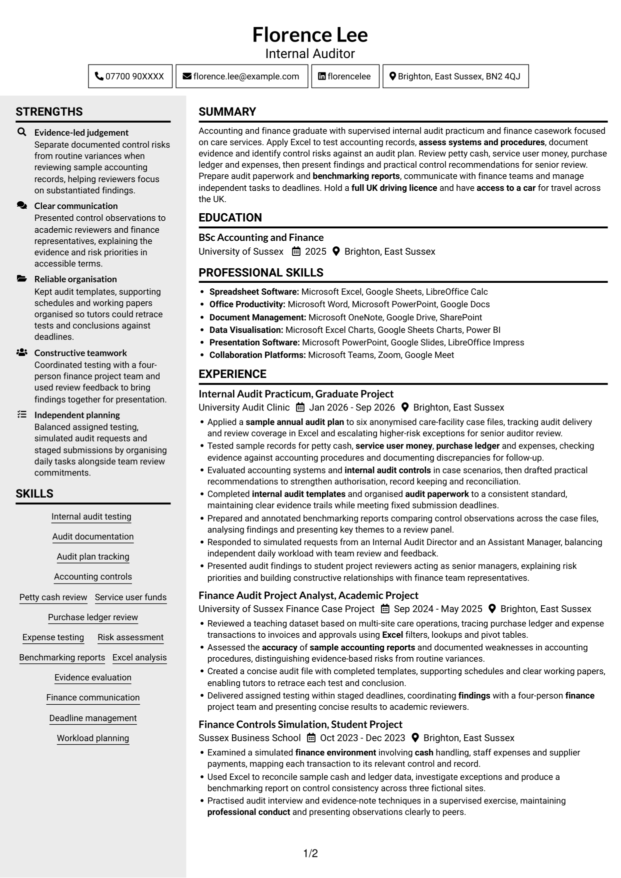 CV example — page 1