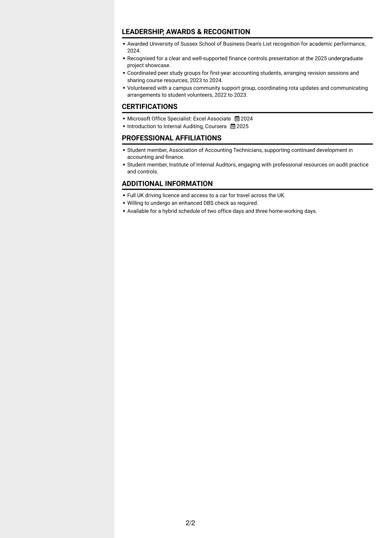 CV example — page 2