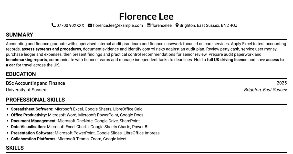 Internal Auditor - Healthcare Finance CV