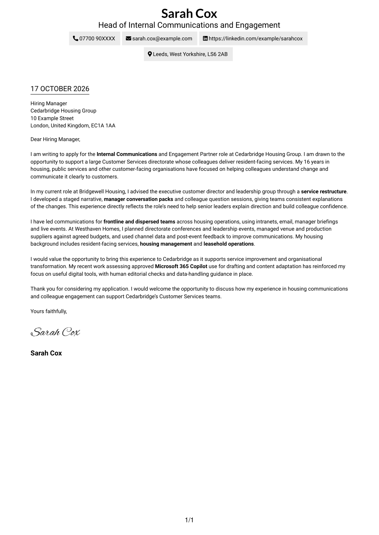 Cover letter example — page 1