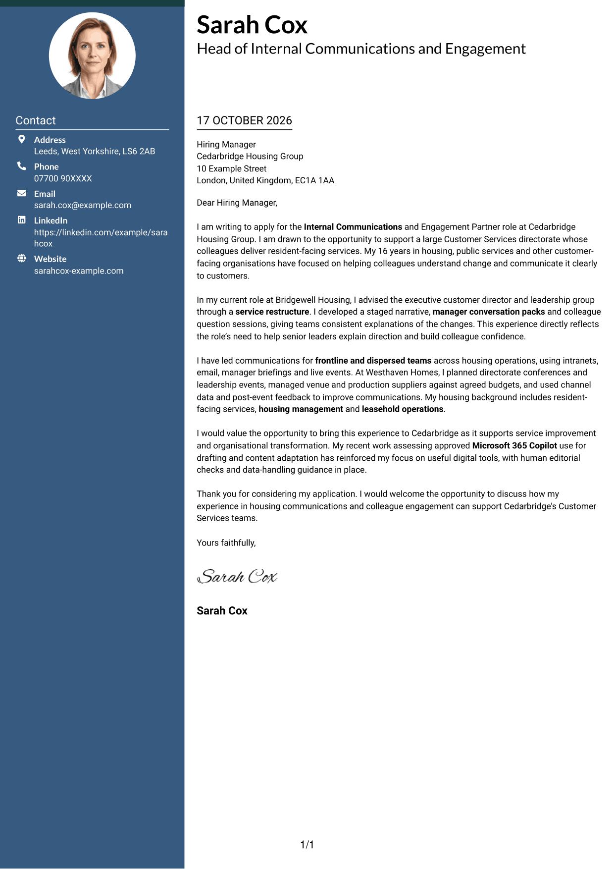 Cover letter example — page 1