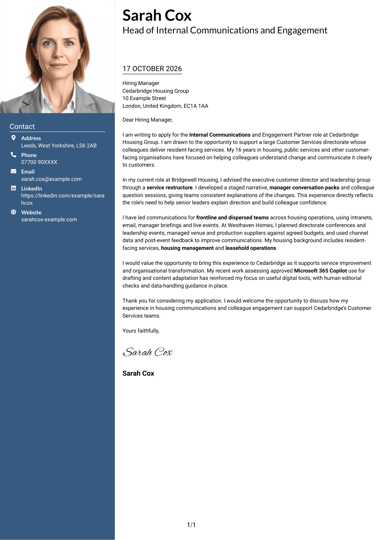 Cover letter example — page 1