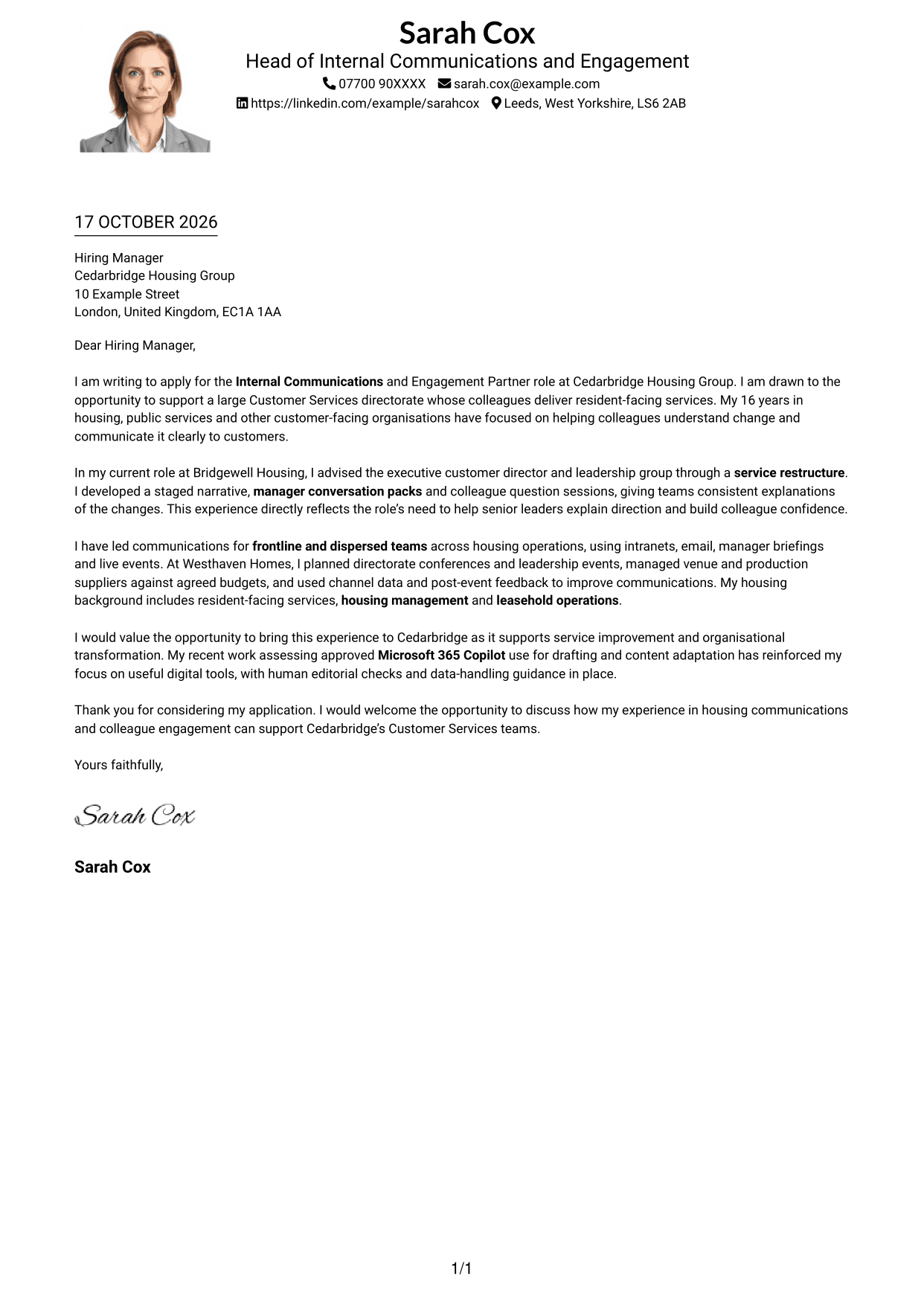 Cover letter example — page 1
