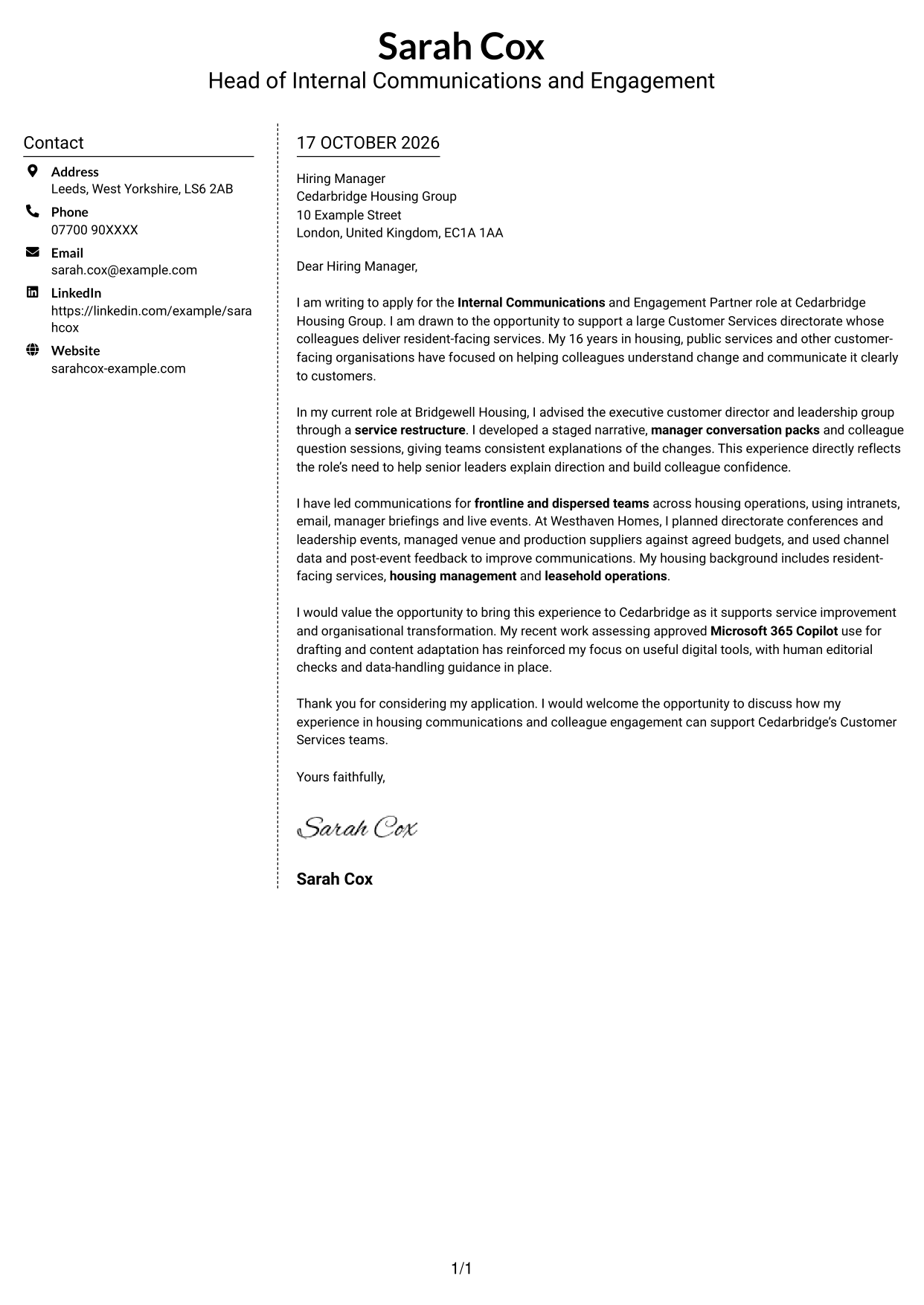 Cover letter example — page 1