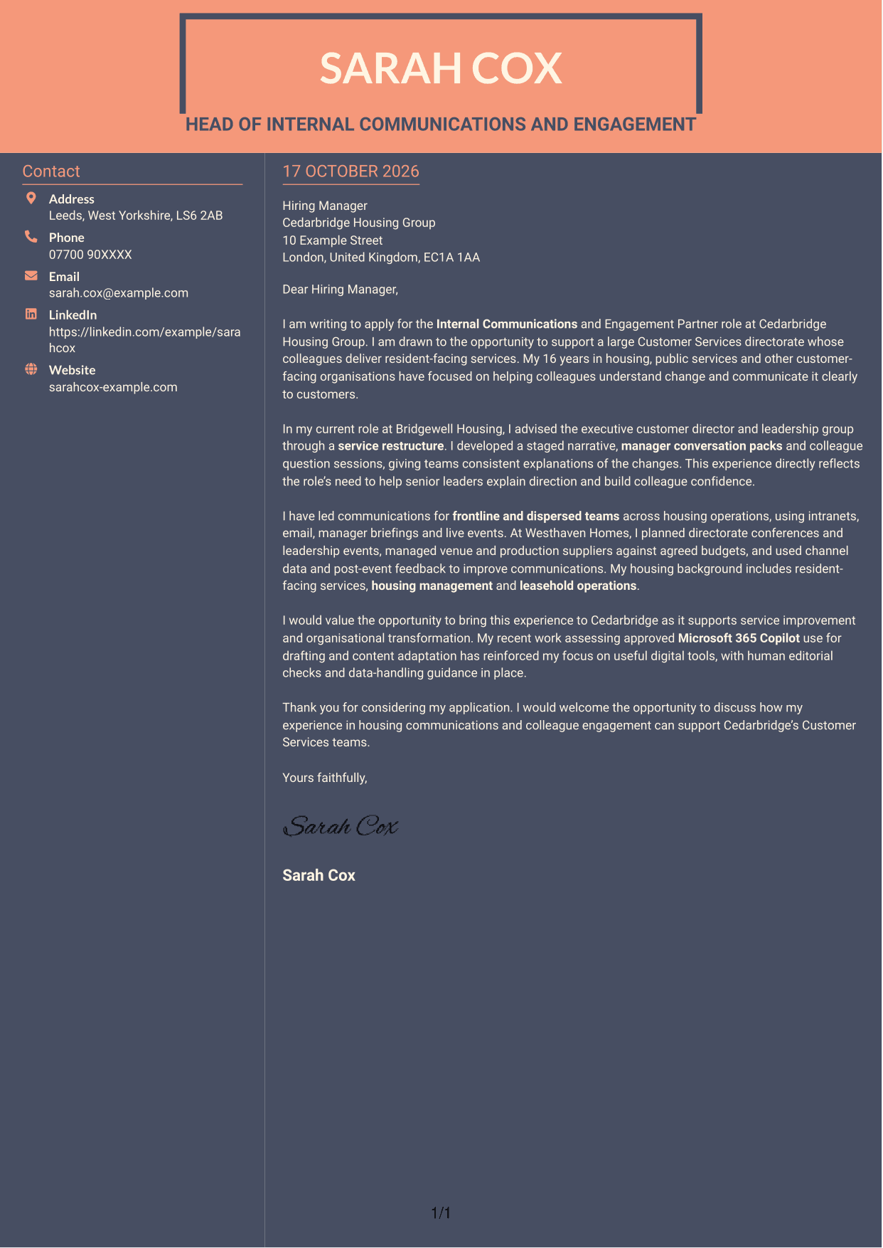 Cover letter example — page 1