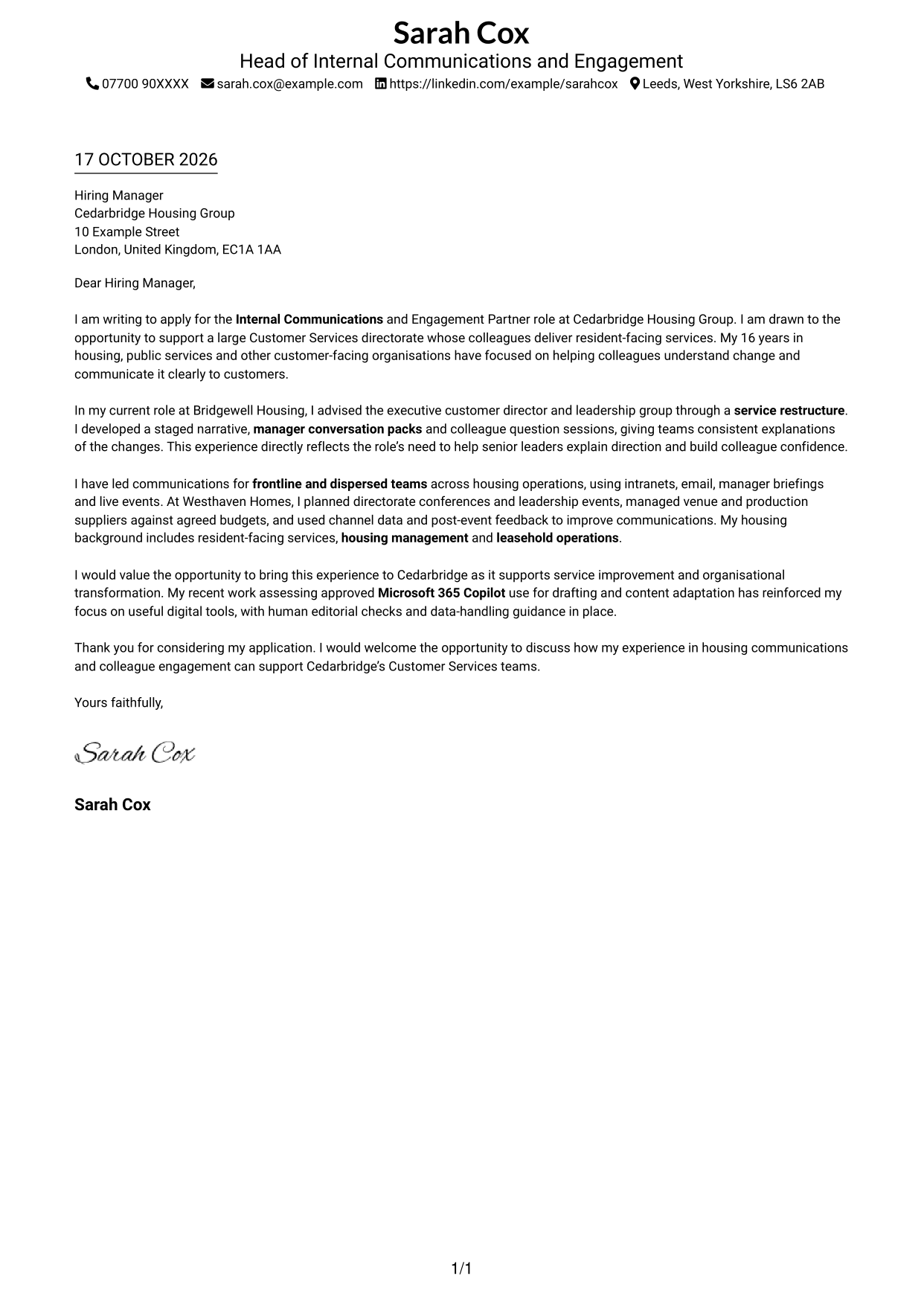 Cover letter example — page 1