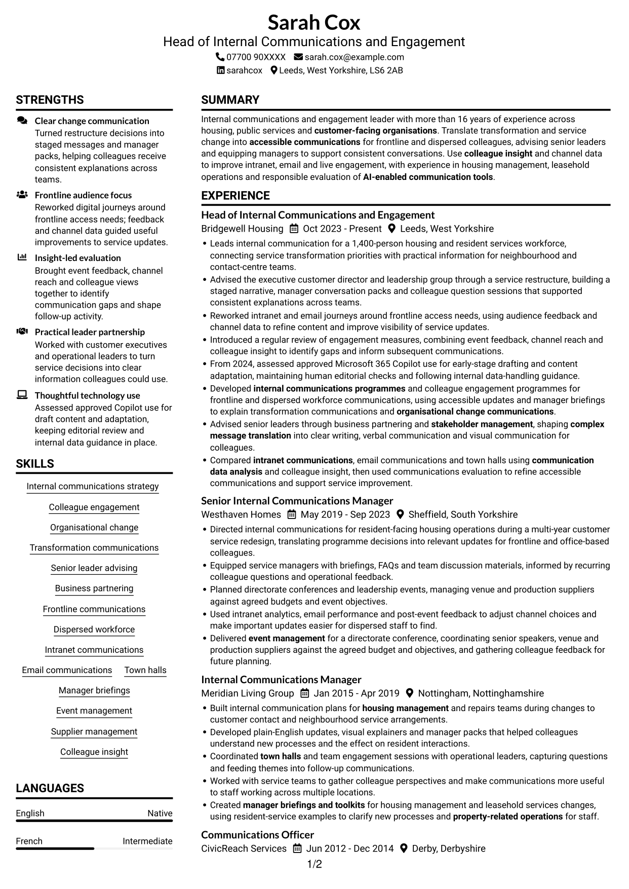CV example — page 1