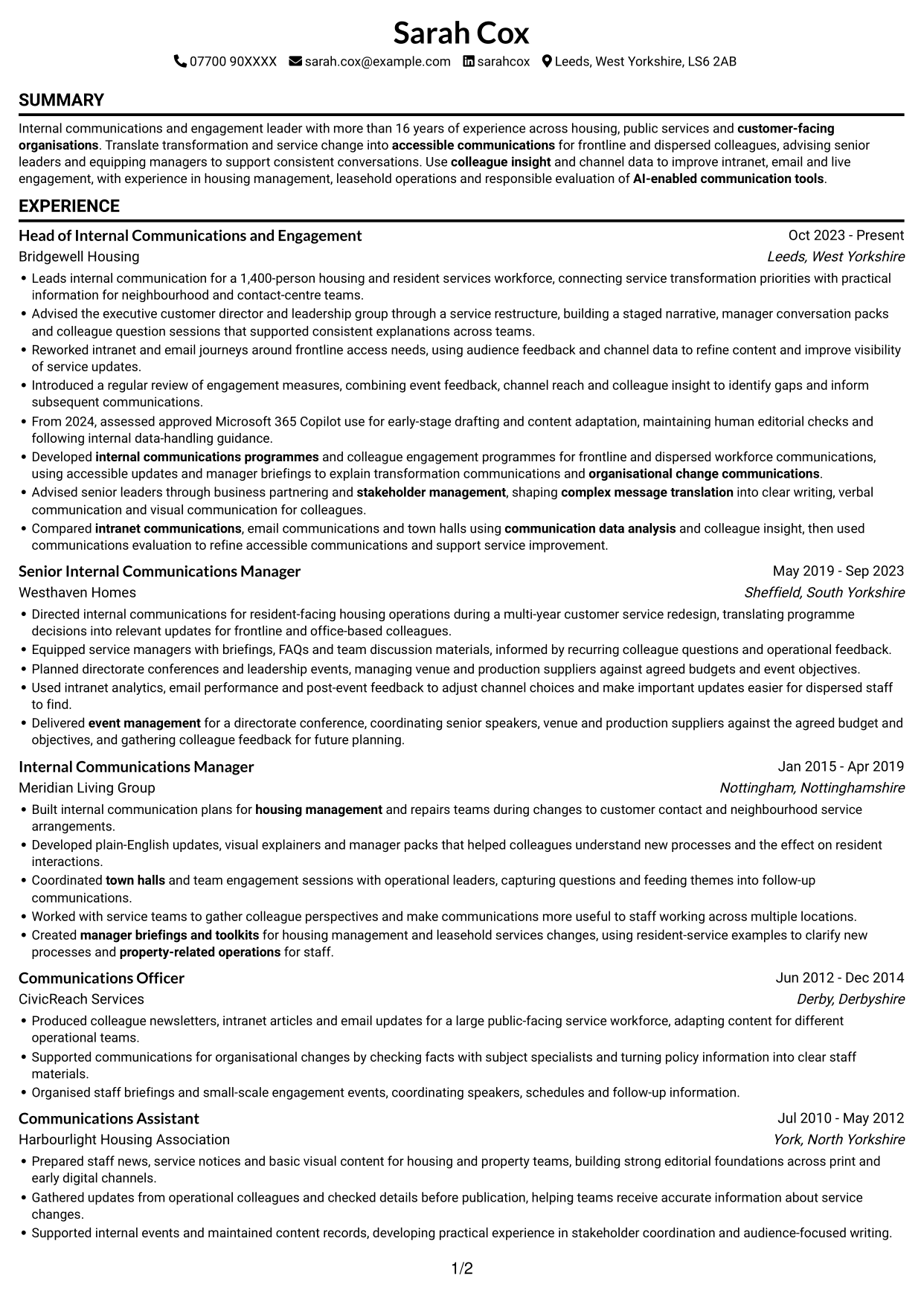 CV example — page 1