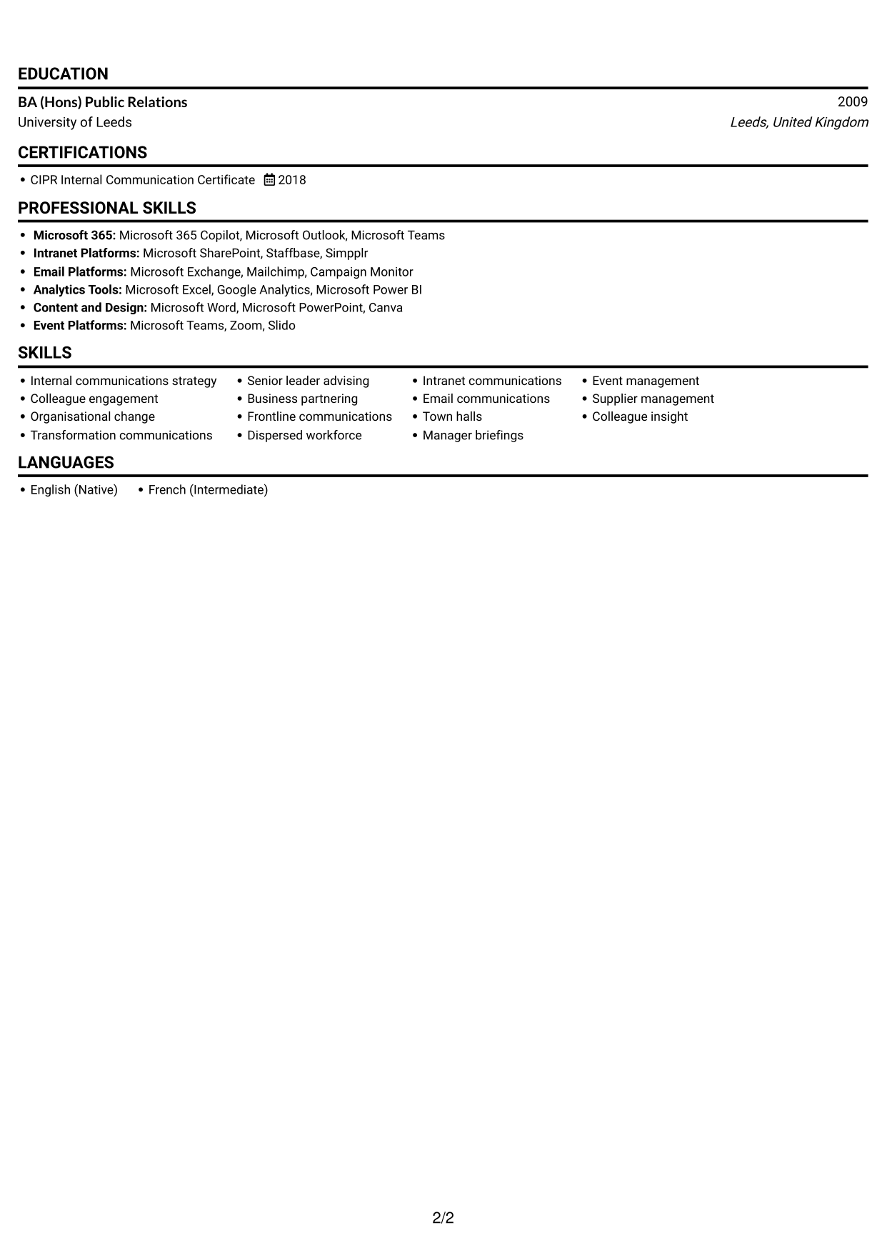 CV example — page 2