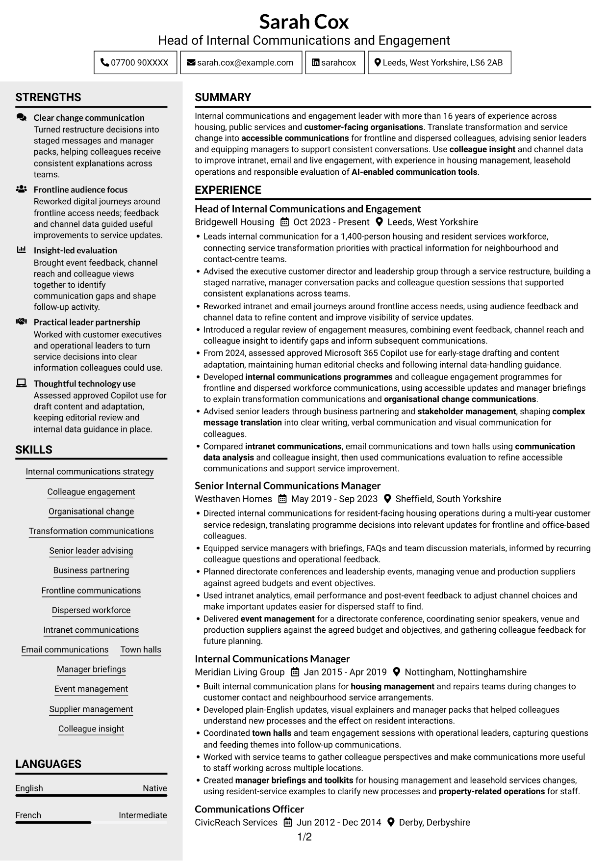 CV example — page 1