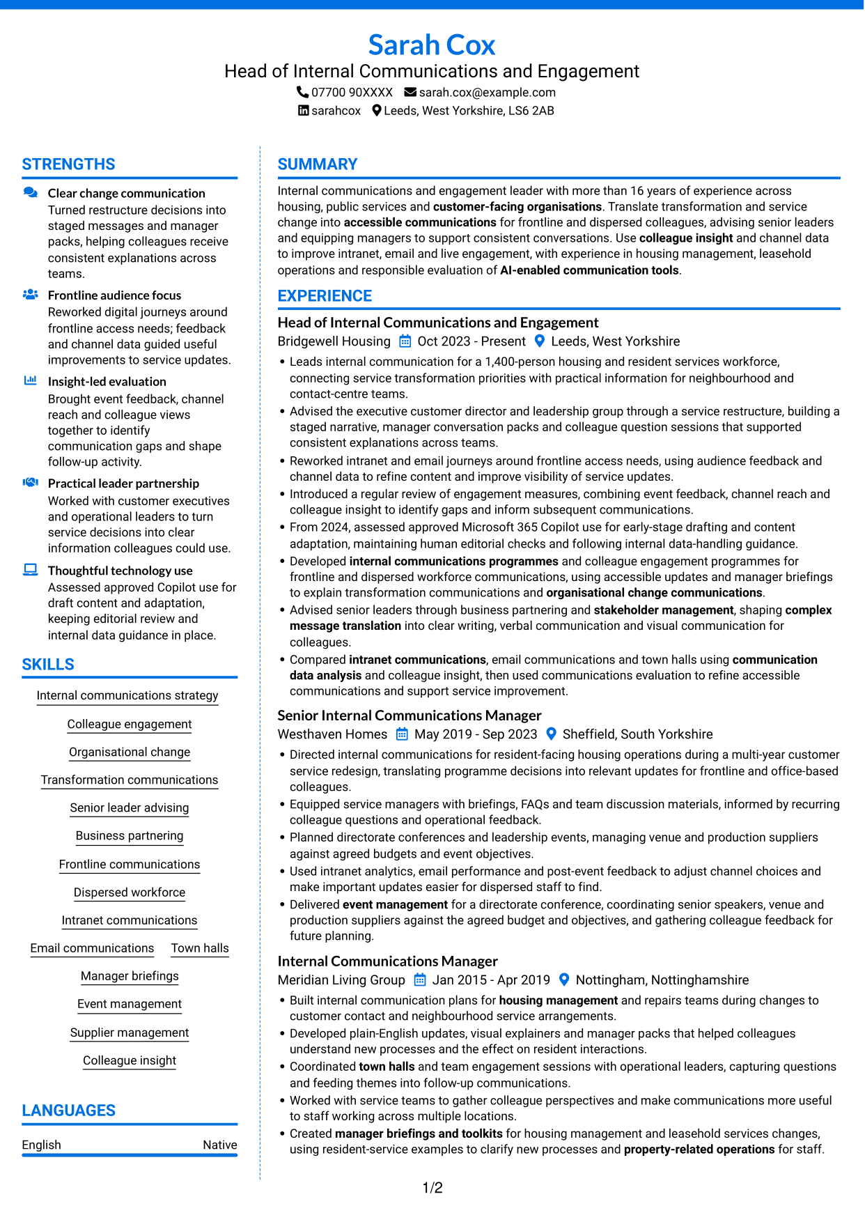 CV example — page 1