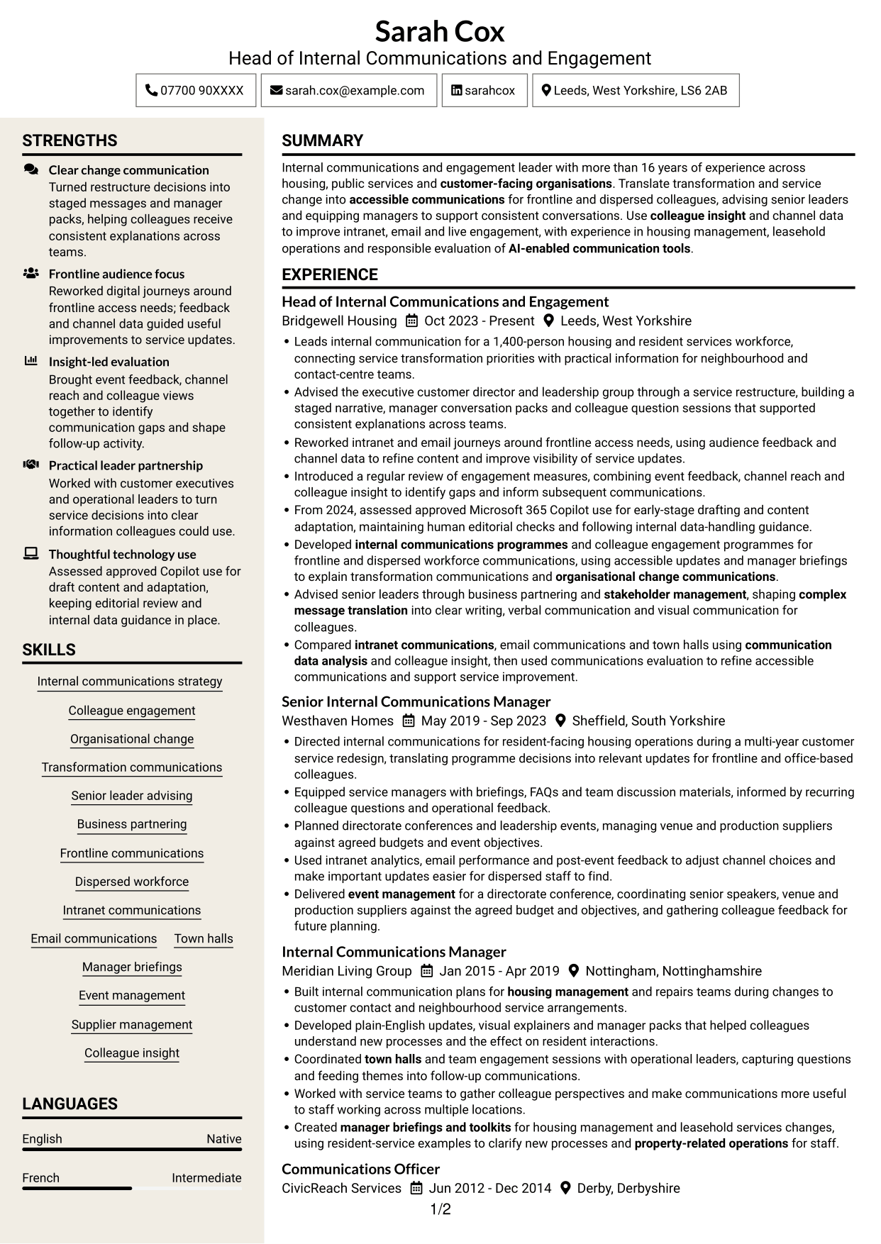 CV example — page 1