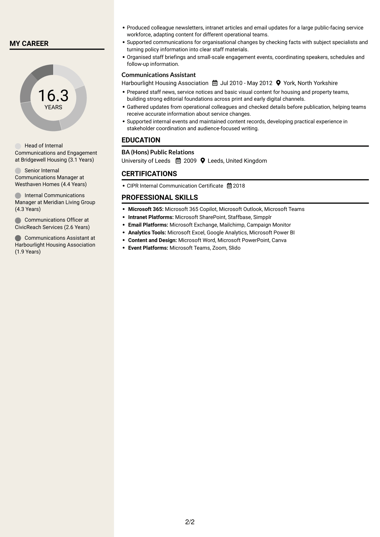 CV example — page 2