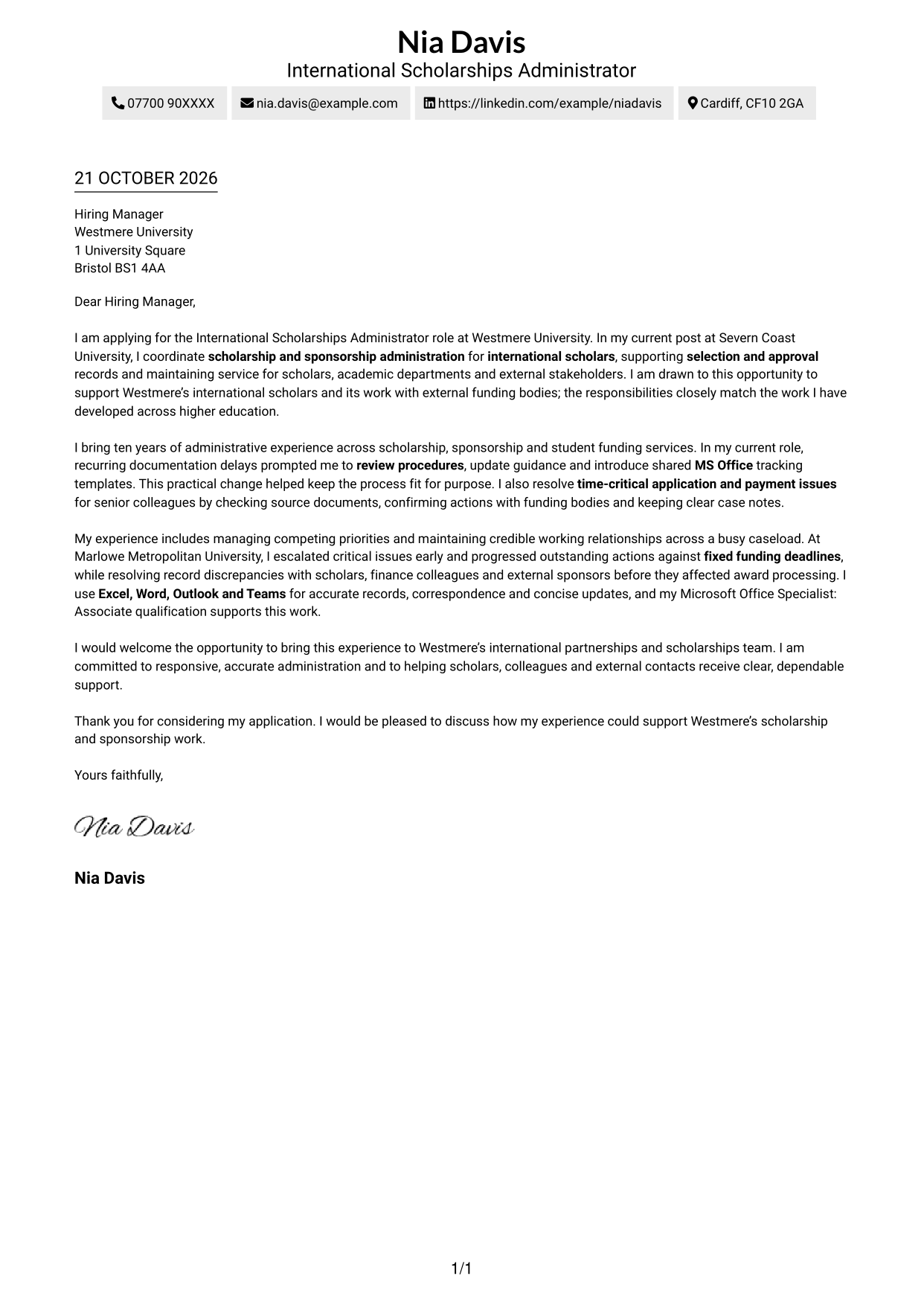 Cover letter example — page 1