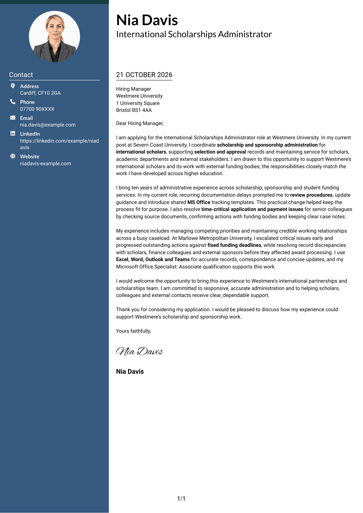 Cover letter example — page 1