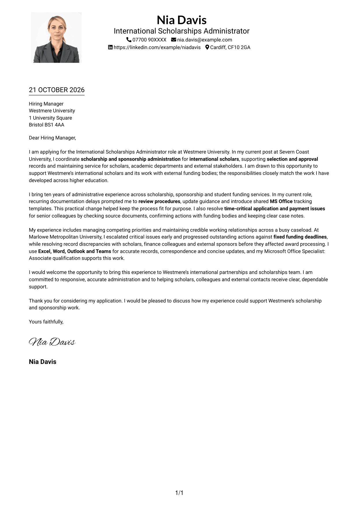 Cover letter example — page 1