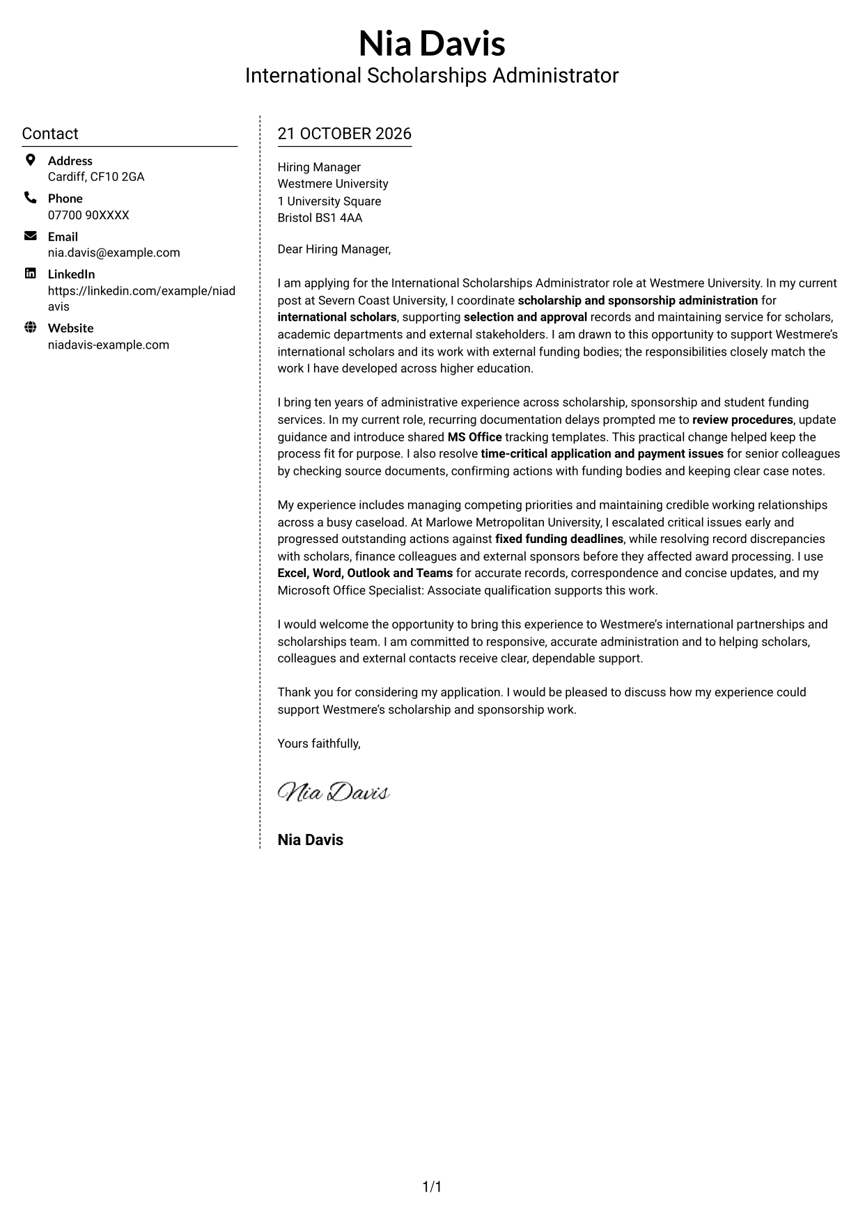 Cover letter example — page 1