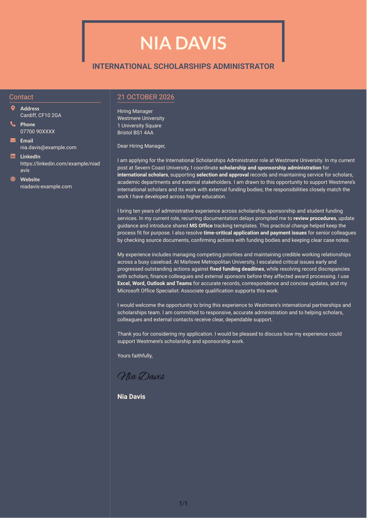 Cover letter example — page 1