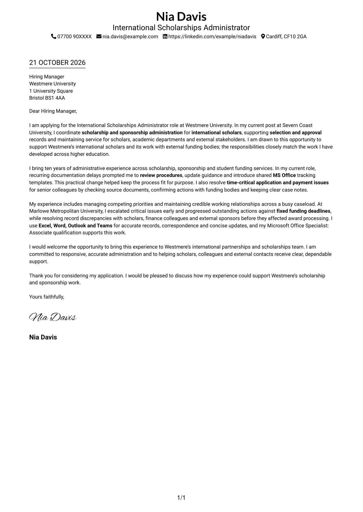 Cover letter example — page 1