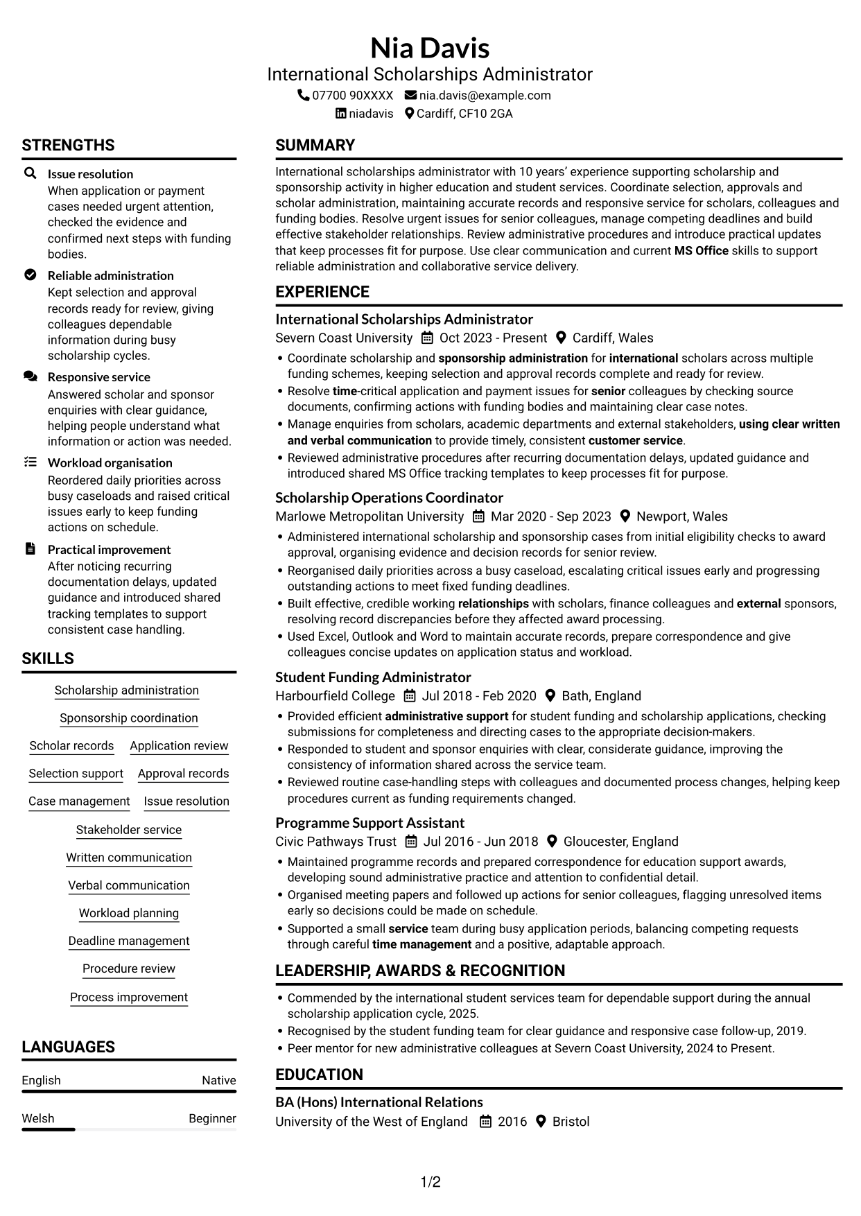 CV example — page 1