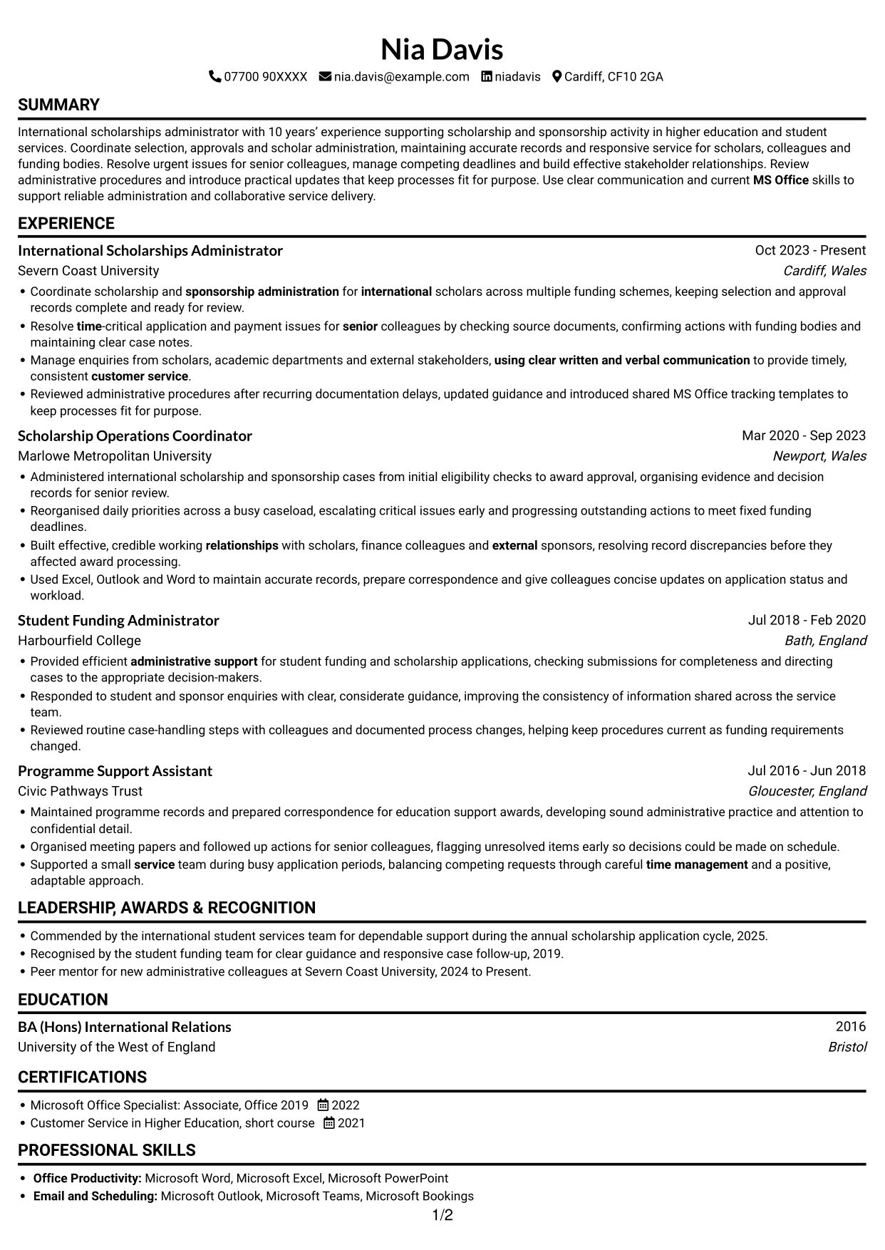 CV example — page 1