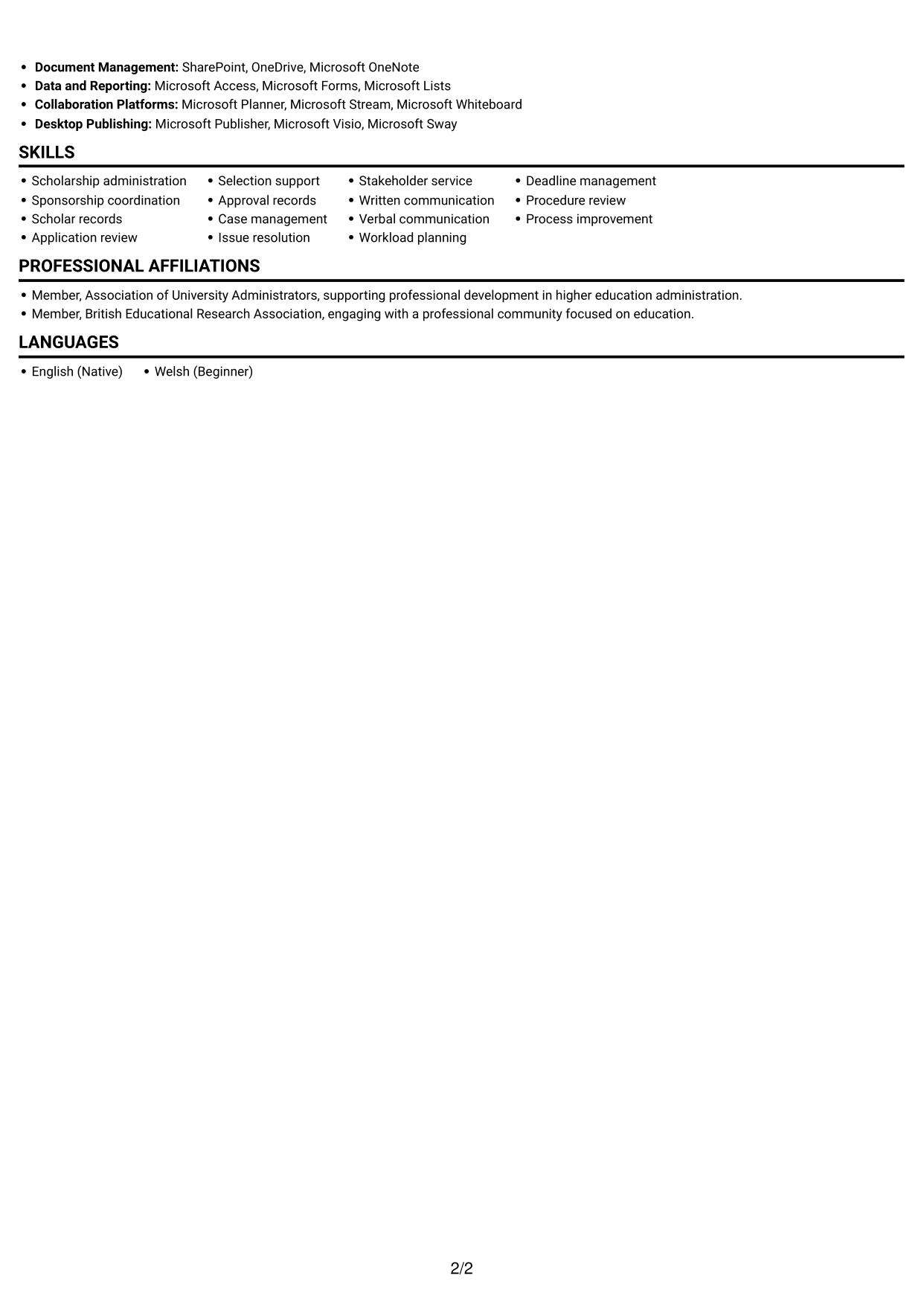 CV example — page 2