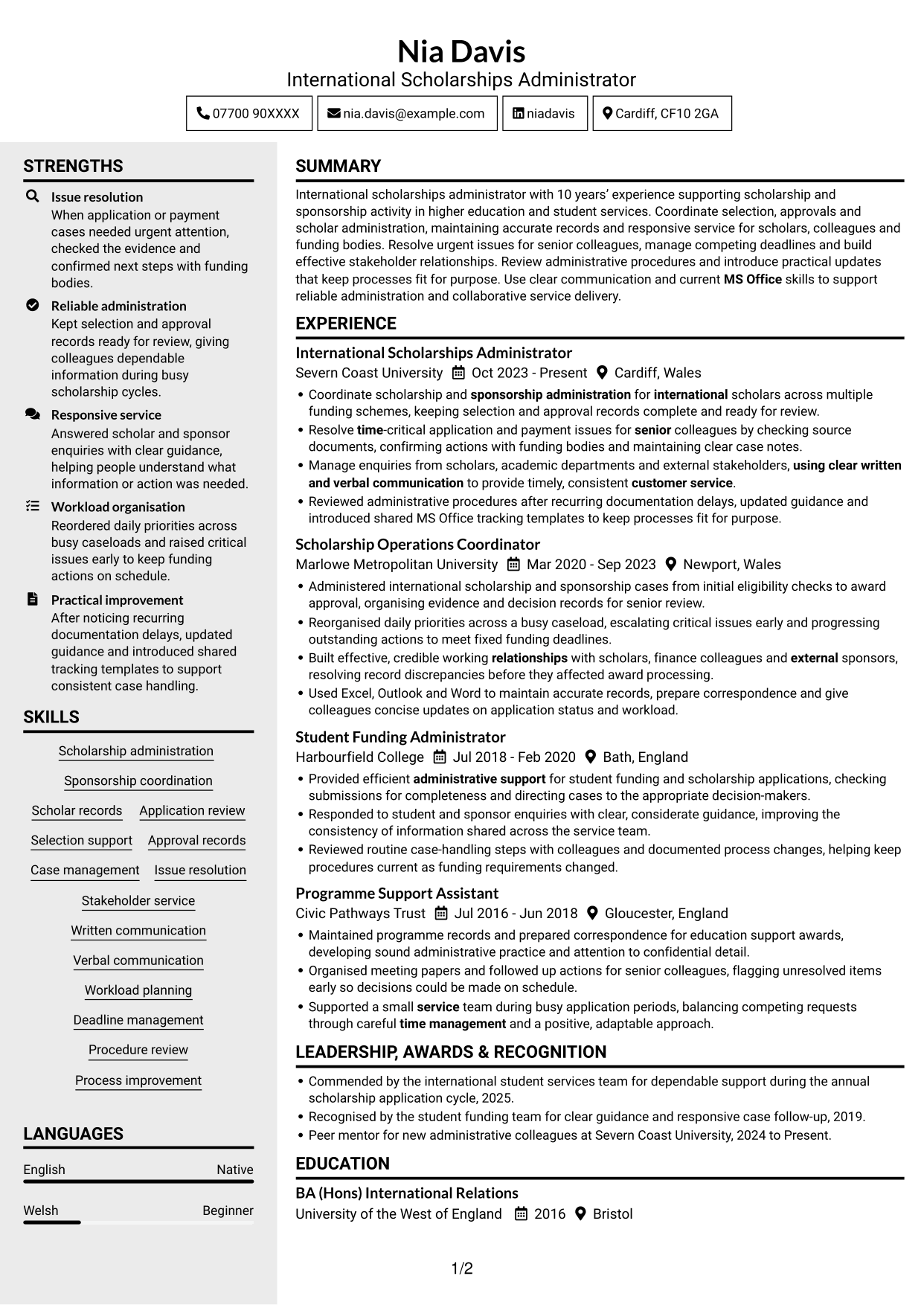 CV example — page 1