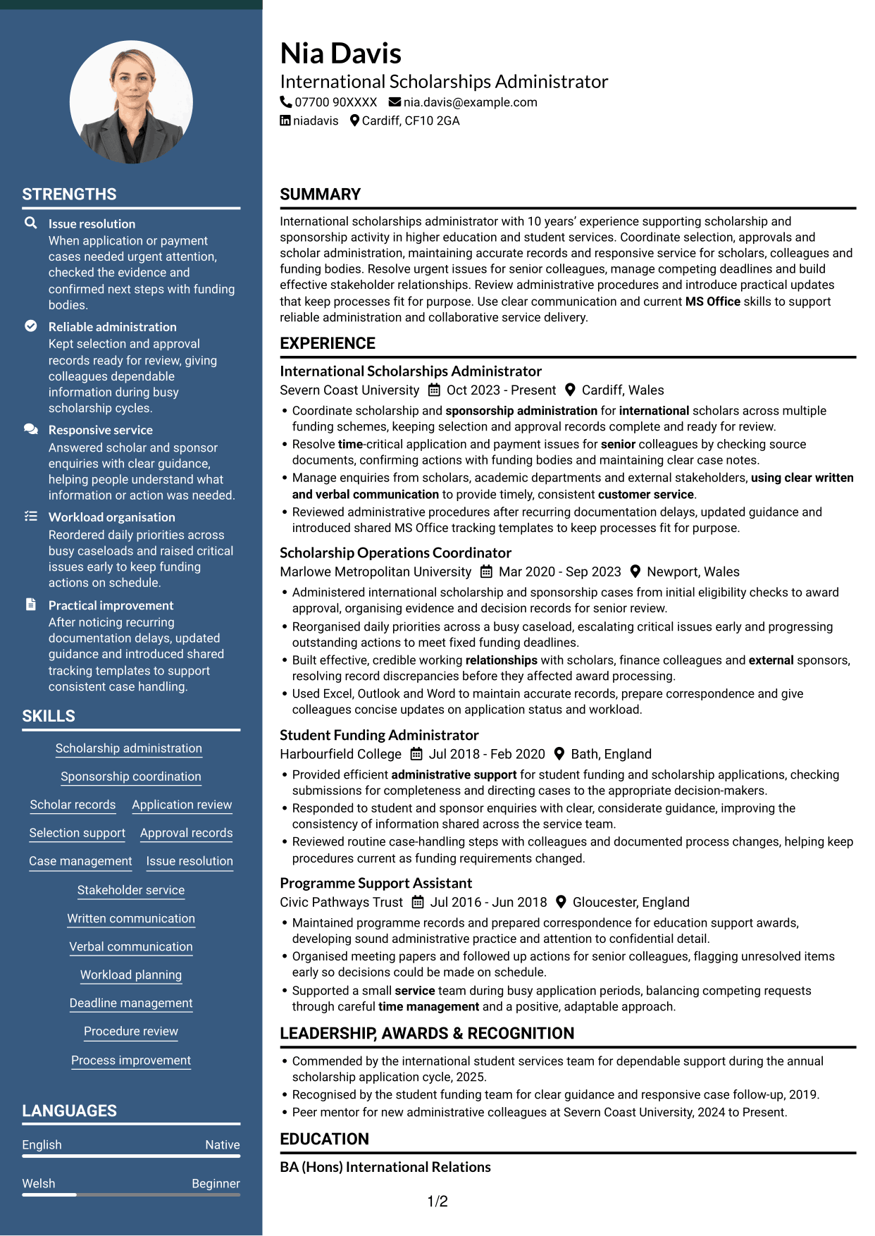 CV example — page 1