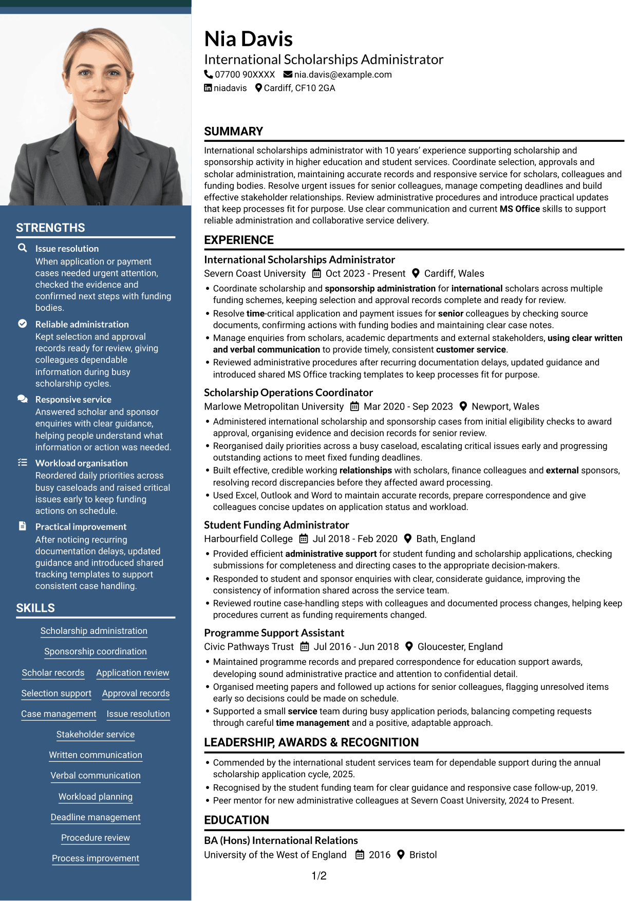 CV example — page 1