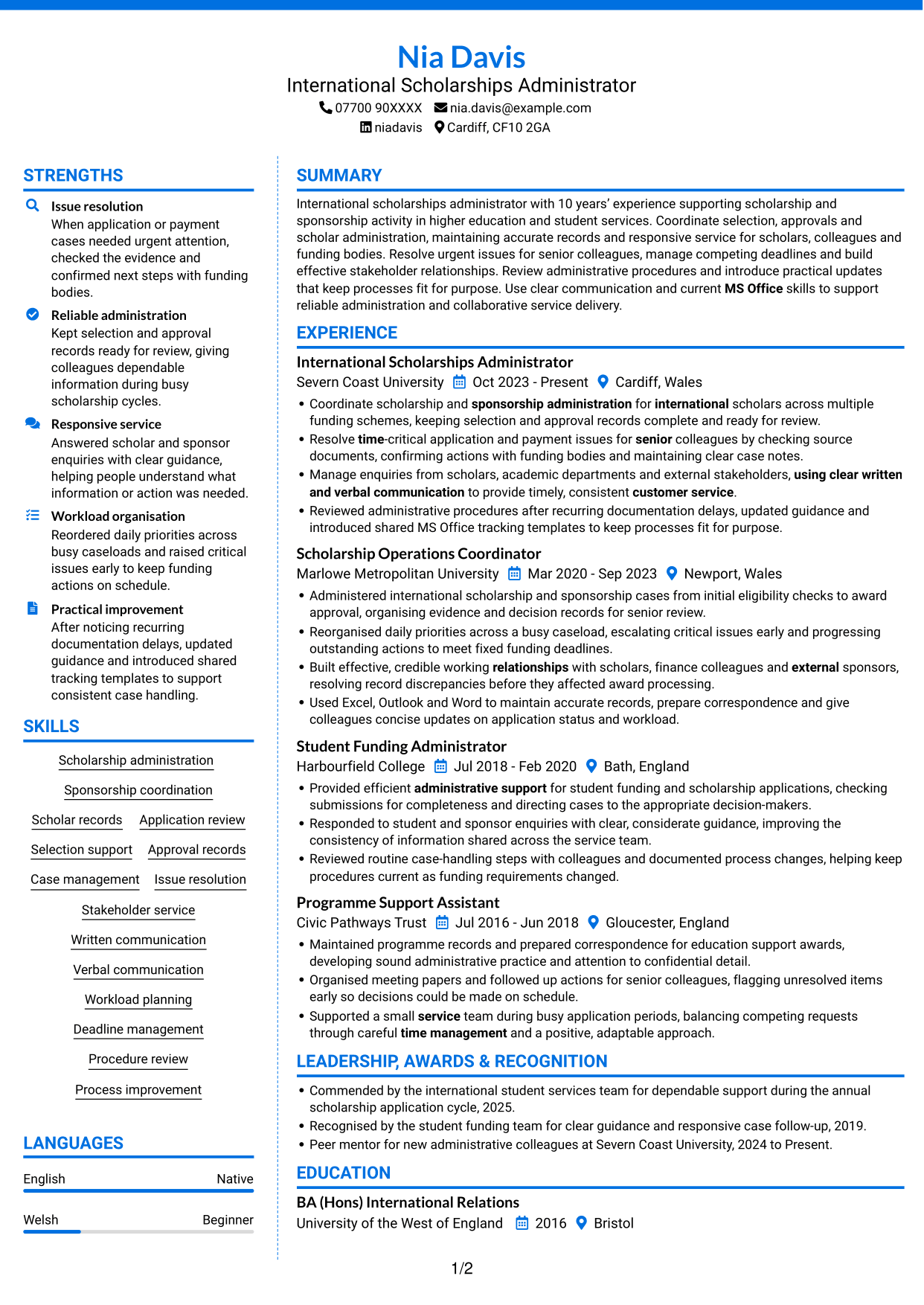 CV example — page 1