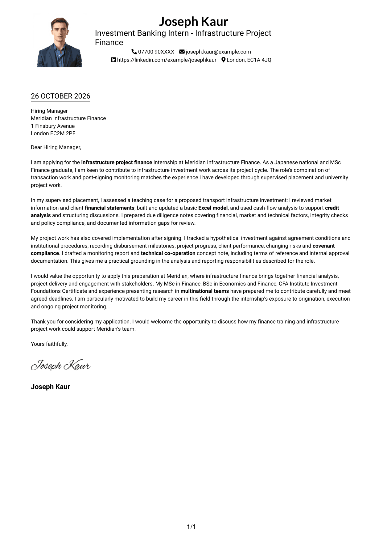 Cover letter example — page 1