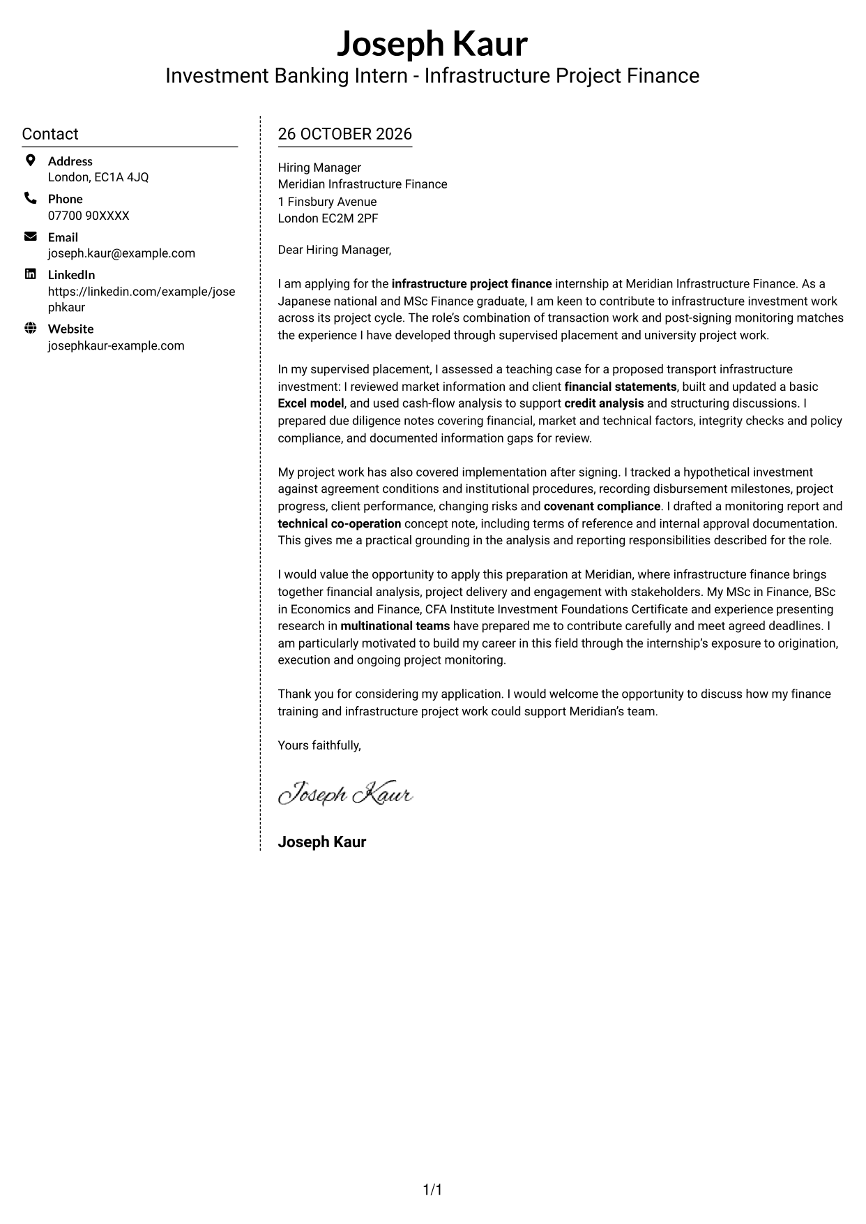 Cover letter example — page 1