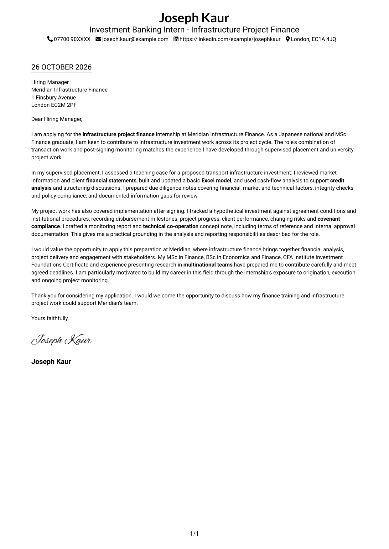 Cover letter example — page 1