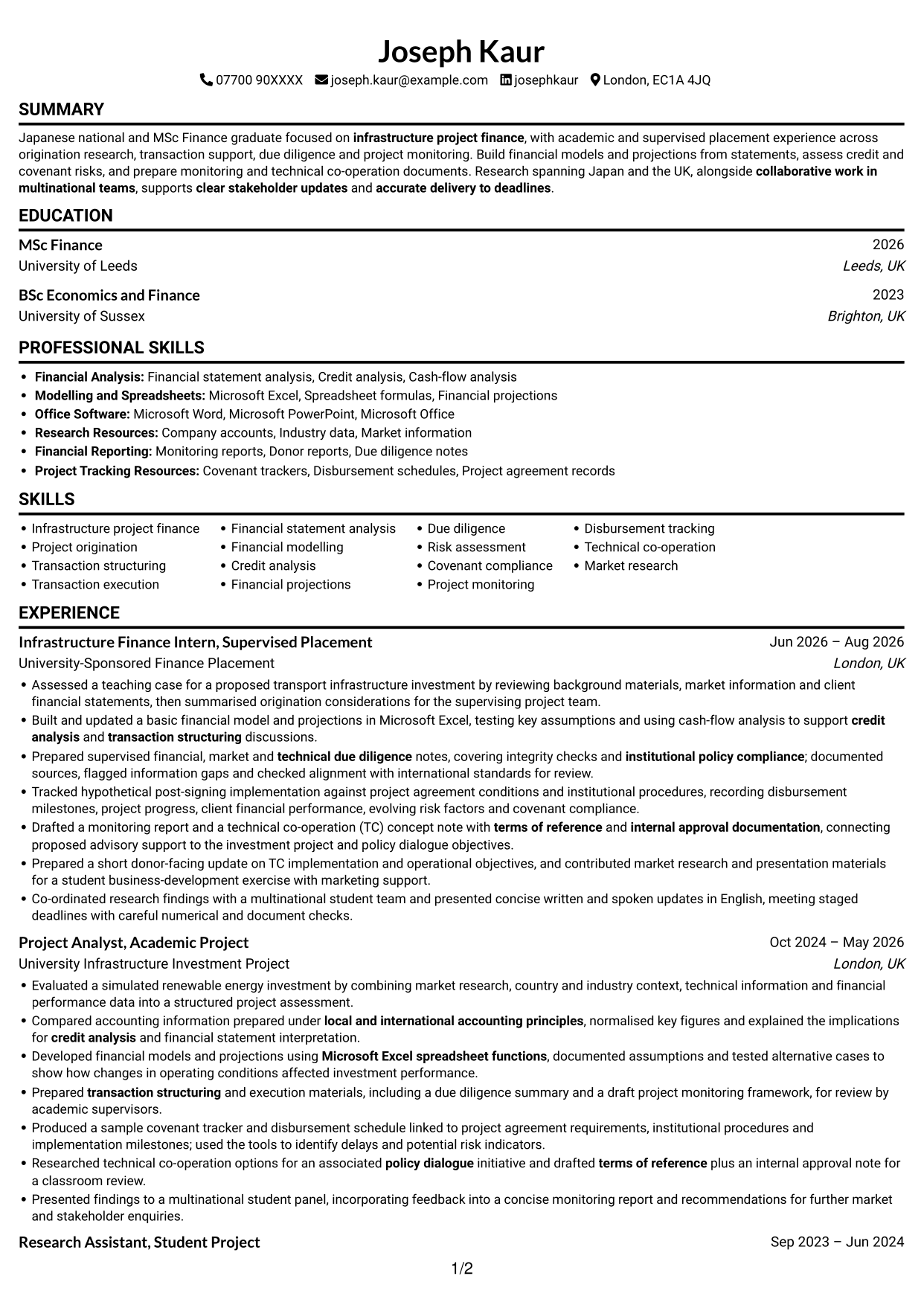 CV example — page 1