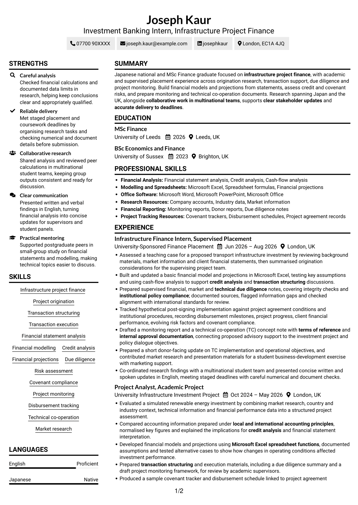 CV example — page 1