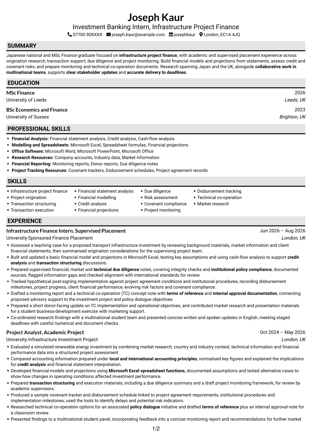 CV example — page 1
