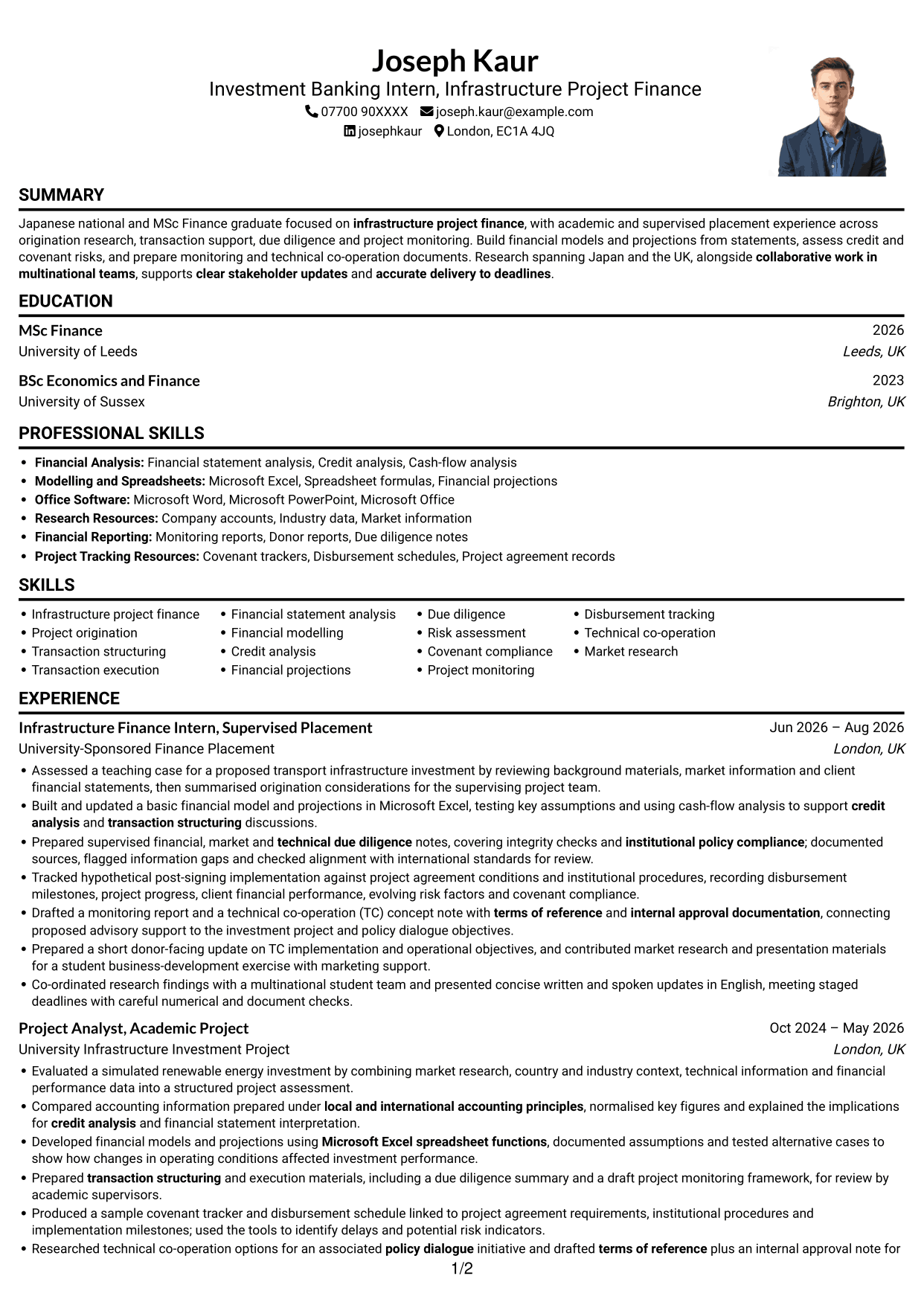 CV example — page 1